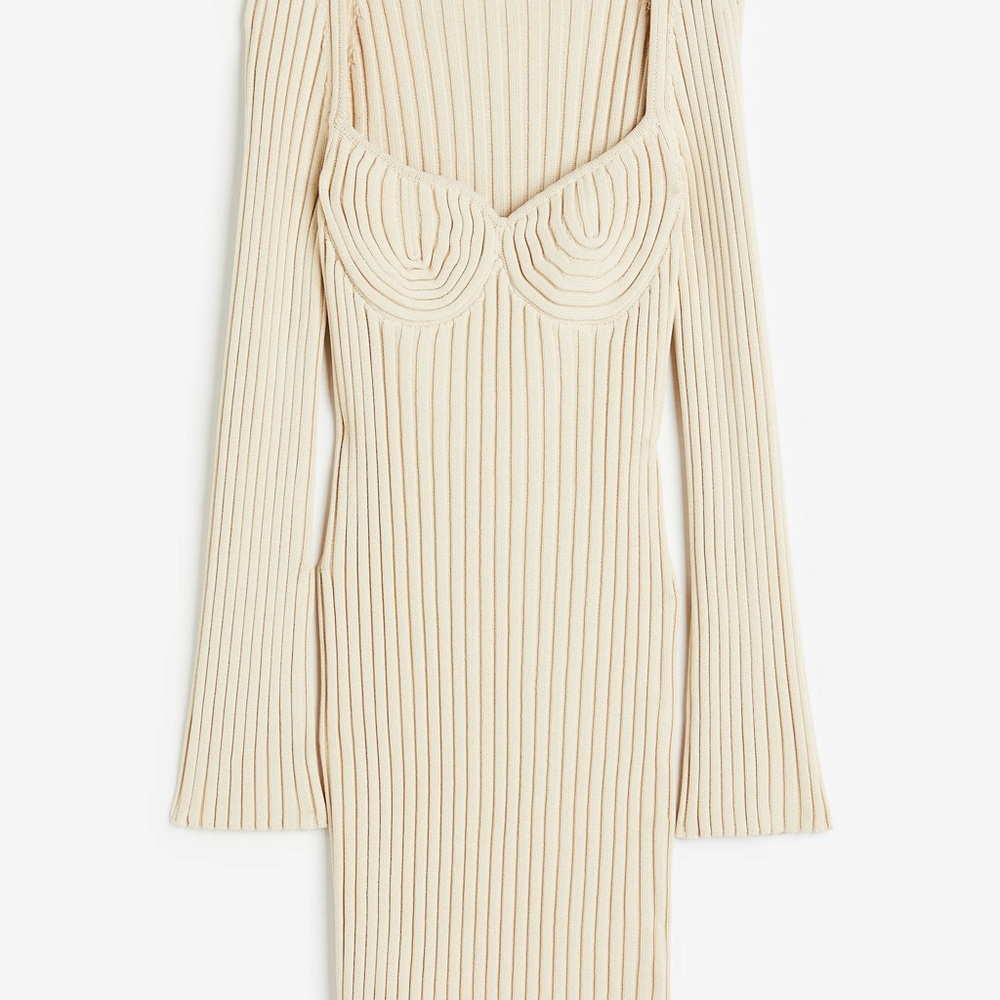 H&M Rib Knit Body Con dress cream